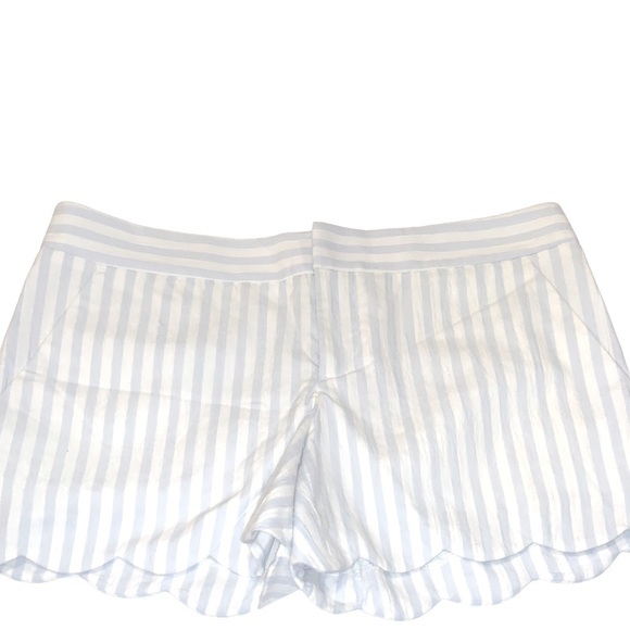 Club Monaco sz 0 light blue & white striped scalloped hem dressy short shorts - Picture 3 of 16